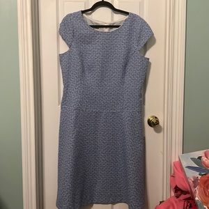 Size 16 Anne Klein Cornflower Blue & White A-Line w/ Cap Sleeves